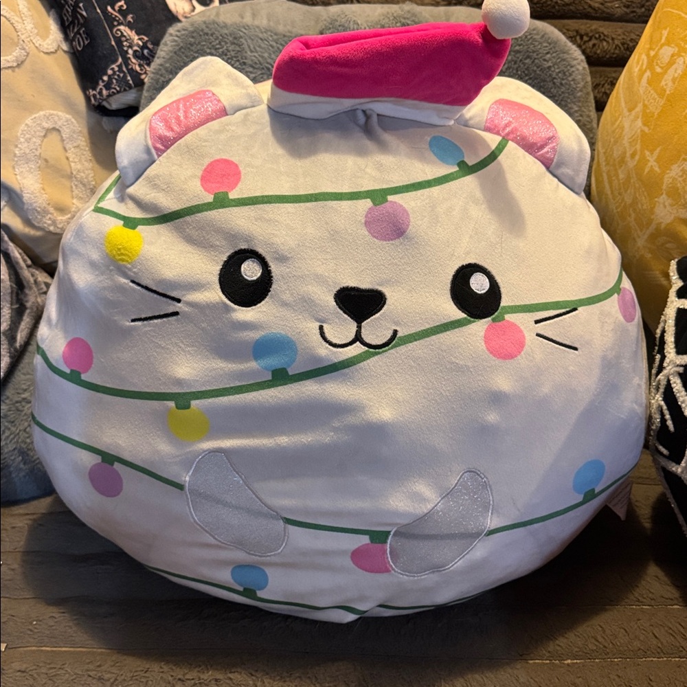 Festive Cat Squishmallow with Santa Hat